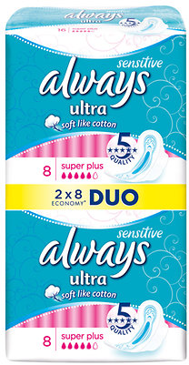 Always egészségügyi betét Ultra Super Plus Sensitive Duo (16 db)